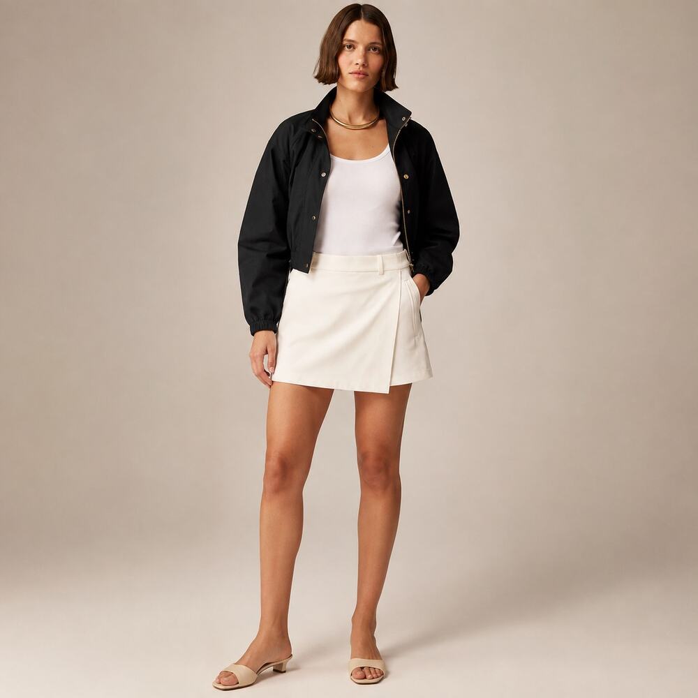 J.Crew Skort WMNS 14 Cream Stretch Cotton Wrap Front Tailored Modern Minimalist